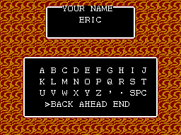 Miracle Warriors: Name Entry Screen