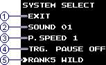 System select (options) screen